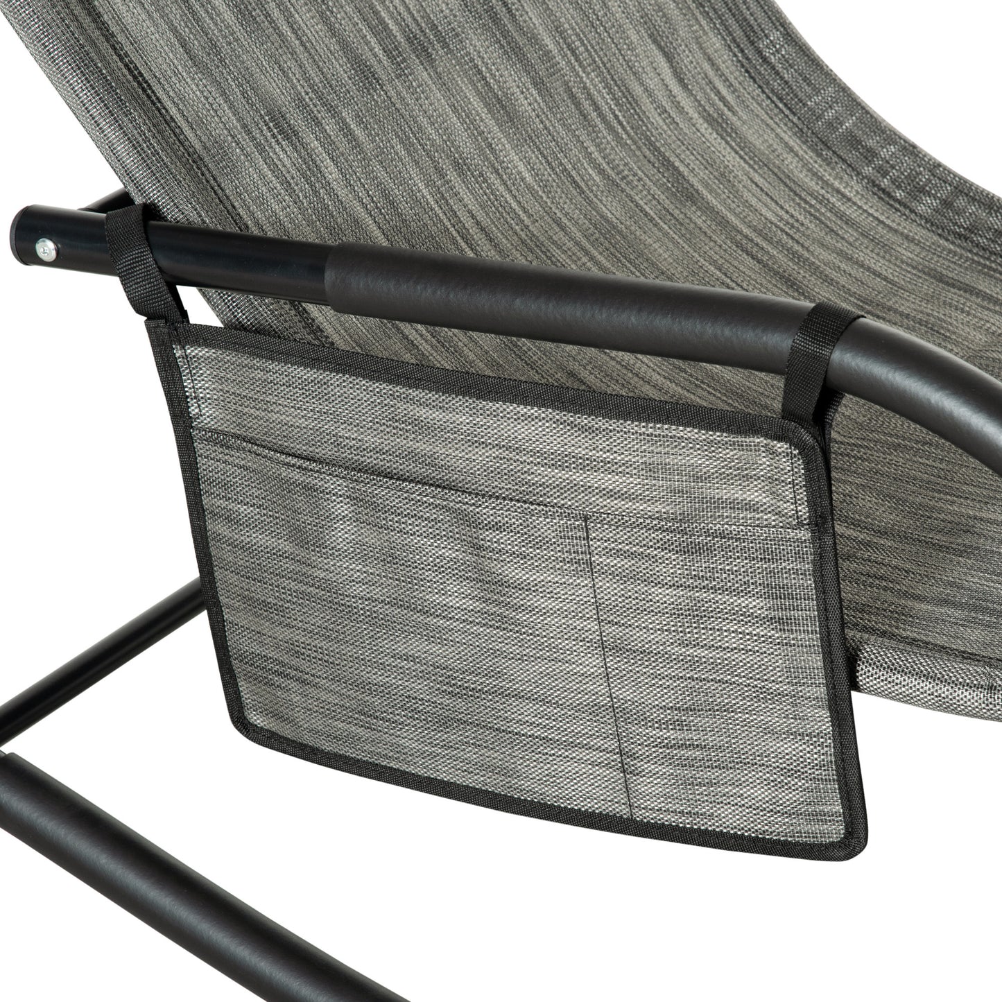 Outdoor Garden Rocking Chair, Patio Sun Lounger Rocker Chair with Breathable Mesh Fabric, Removable Headrest Pillow, Armrest
