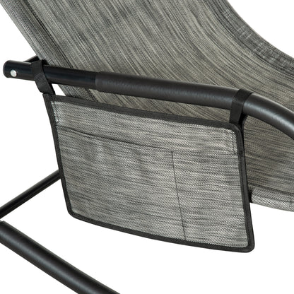 Outdoor Garden Rocking Chair, Patio Sun Lounger Rocker Chair with Breathable Mesh Fabric, Removable Headrest Pillow, Armrest