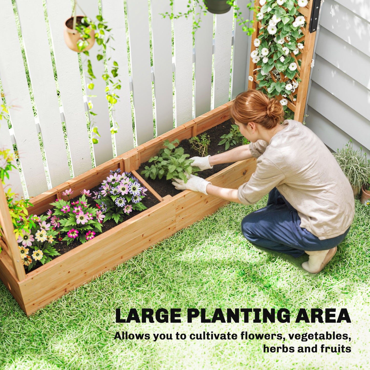 Fir Wood 171 x 39 cm Planter and Trellis Garden Bed