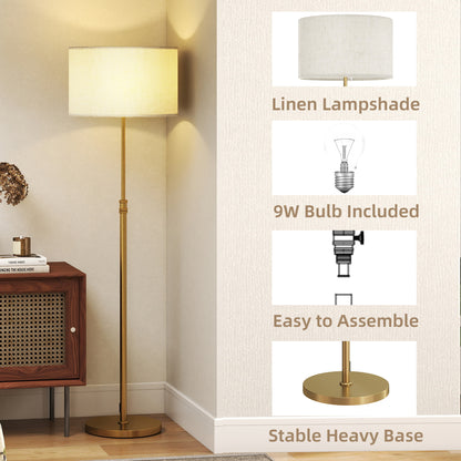 Floor Lamp with Remote, Height Adjustable Standing Lamp with Linen Shade