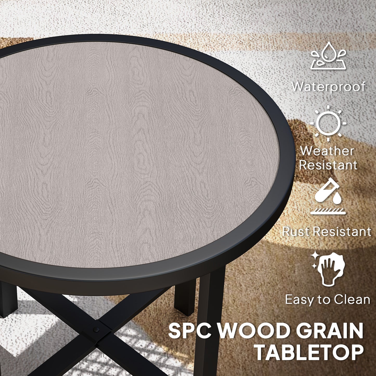 Round Small Garden Table, 50.5cm Outdoor Side Table with SPC Tabletop, Metal Frame and Anti-slip Foot Pads for Garden