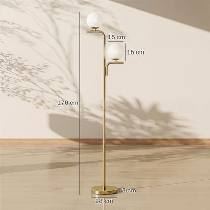 LED Floor Lamp, Modern Standing Lamp with 3 Colour Temperatures, Globe Glass Shades and Foot Switch, Gold Tone