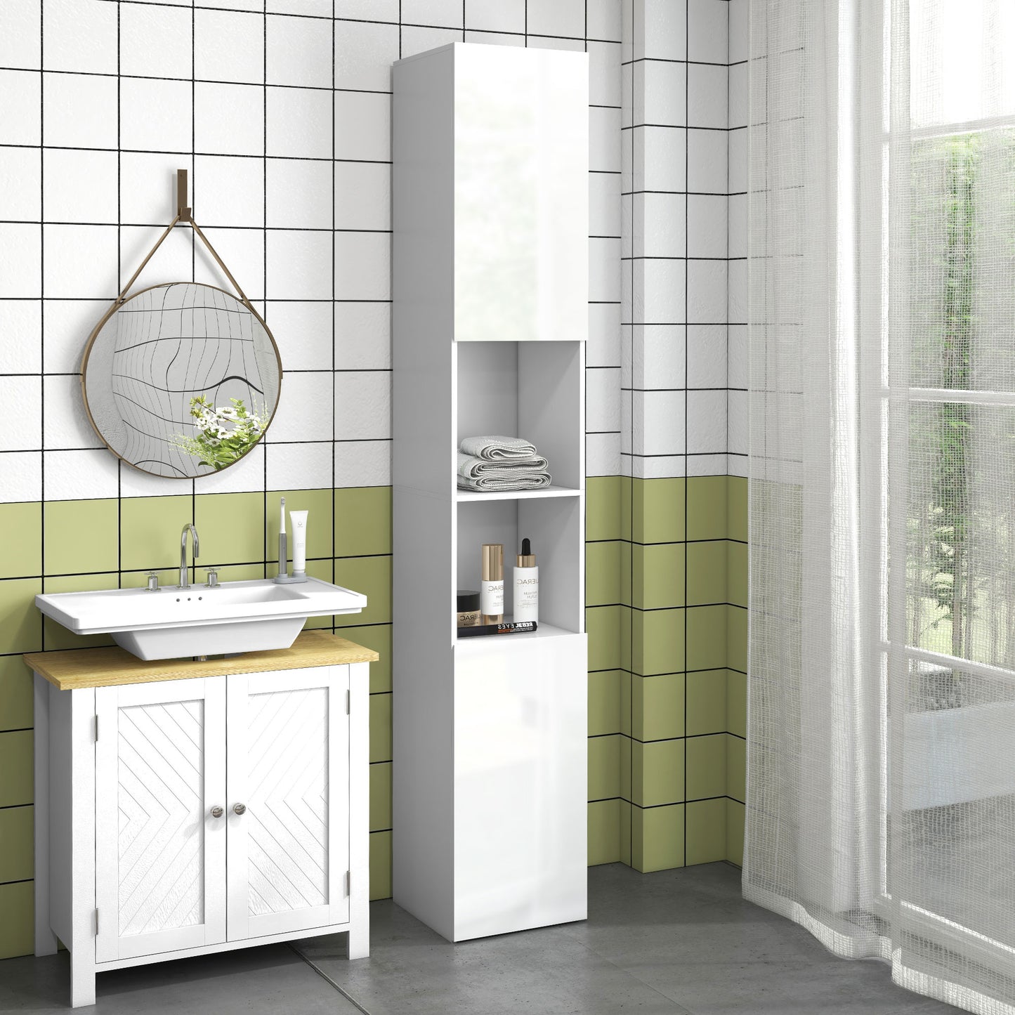 Multi-Storage Slim Bathroom Cabinet - High Gloss White