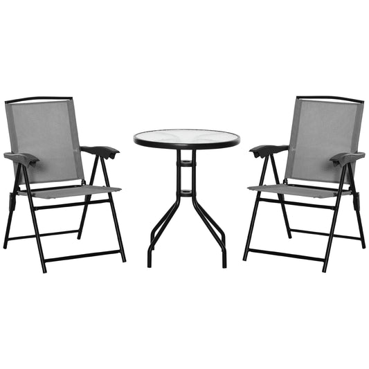 3 Piece Outdoor Bistro Set, Patio Conversation Furniture Set with 2 Folding Backrest Adjustable Armchairs and Glass Top Coffe