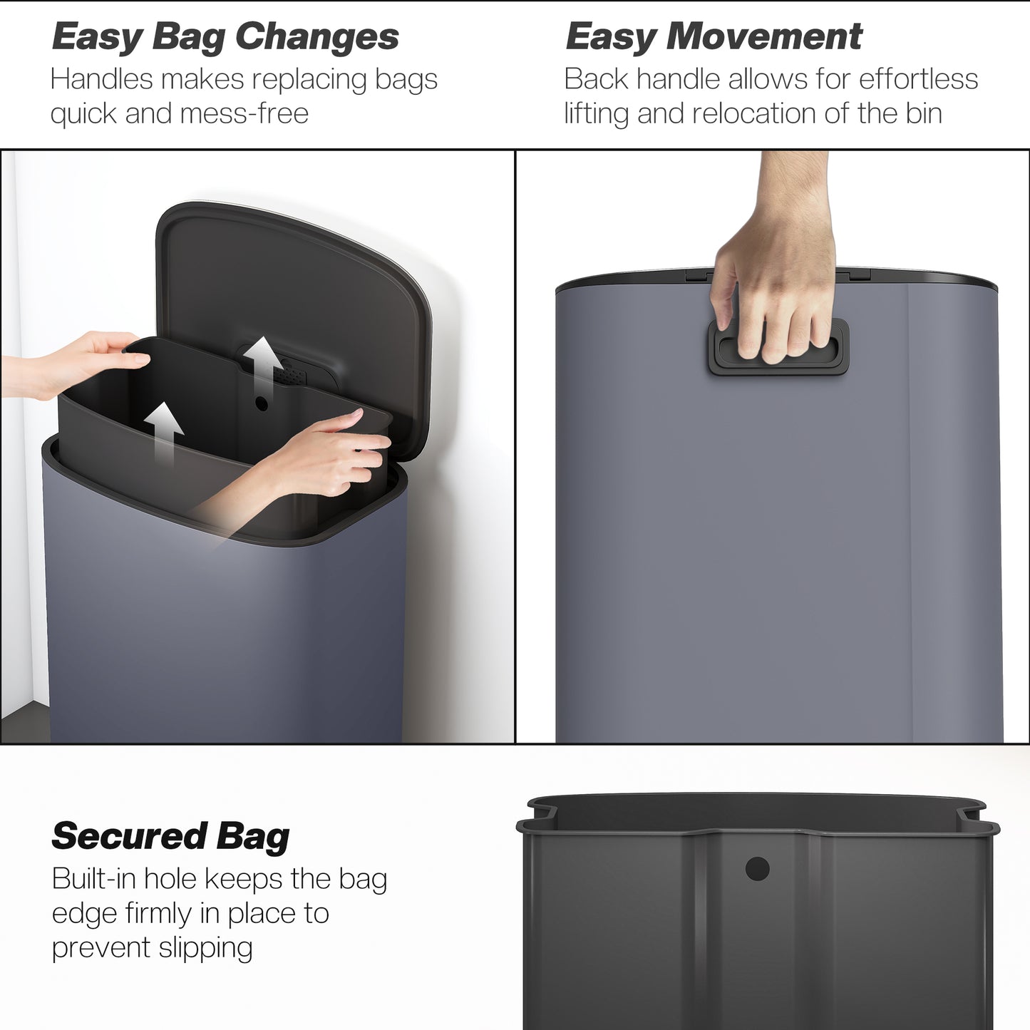 50L Kitchen Bin with Soft-Close Lid and Stay-Open Function, Stainless Steel Pedal Bin with Removable Inner Bucket