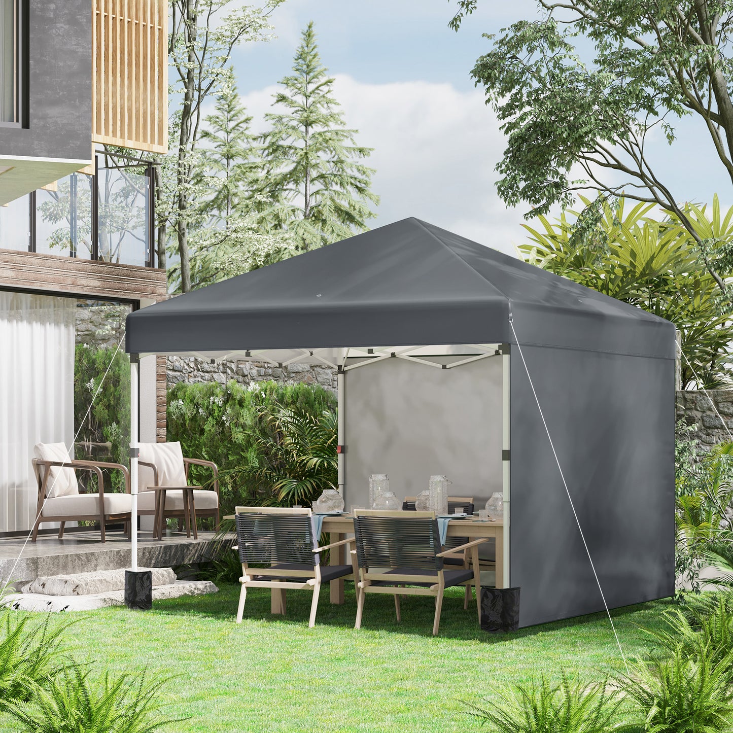 3 x 3 (M) Pop Up Gazebo, UPF 30+ with 2 Sidewalls, Leg Weight Bags and Wheeled Bag