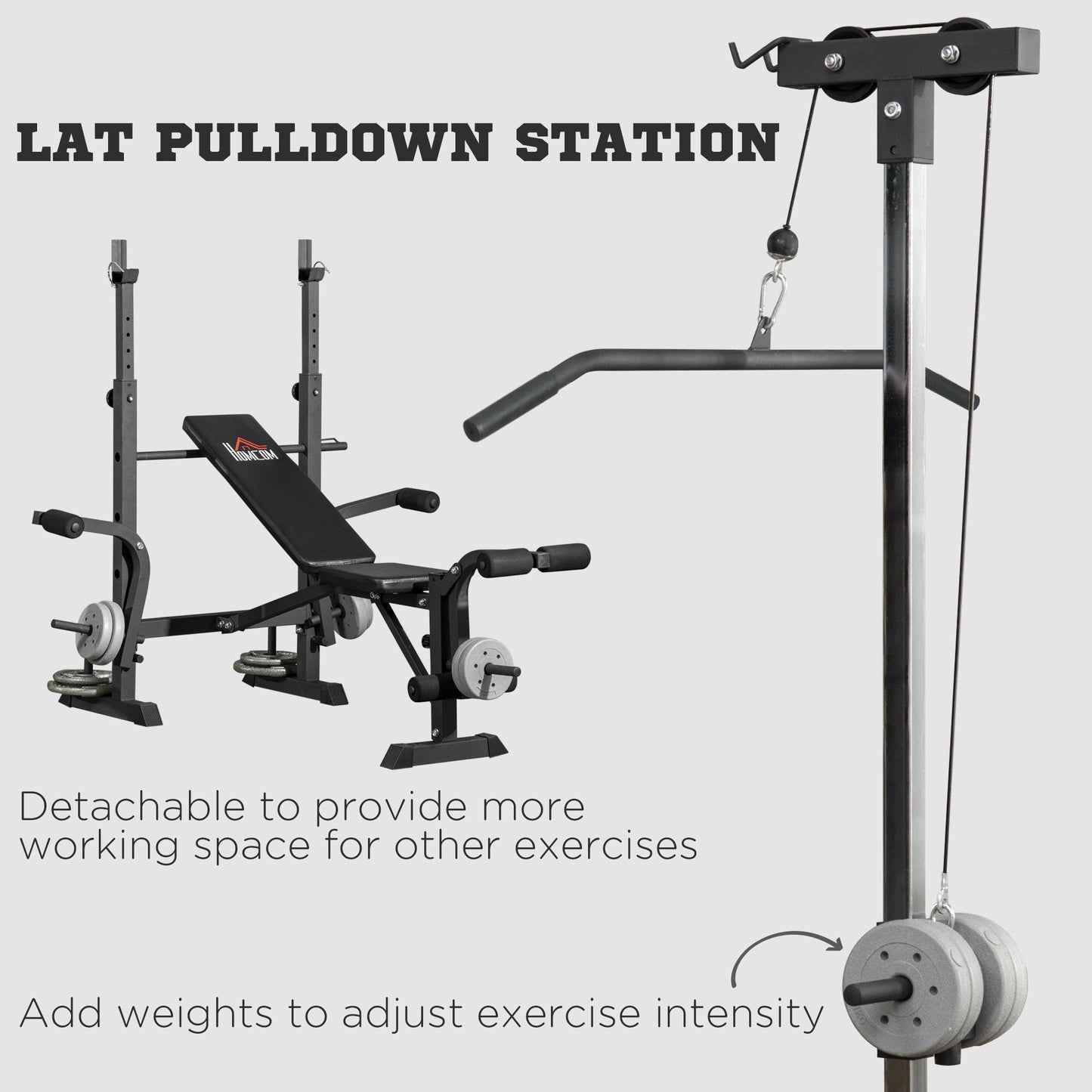Adjustable Weight Bench with Pulley System, Incline Bench Press Set with Squat Rack, Leg Developer