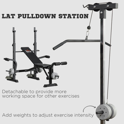 Adjustable Weight Bench with Pulley System, Incline Bench Press Set with Squat Rack, Leg Developer