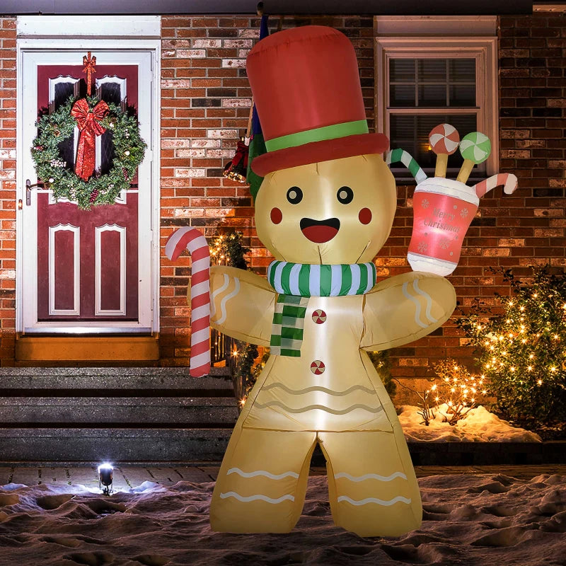 7.5ft Inflatable Gingerbread Man with Candy Cane Accessory