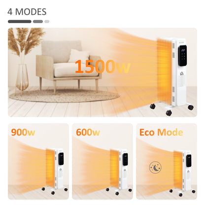 1500W Oil Filled Radiator, 7 Fin Portable Electric Heater with LED Display, 24H Timer, 3 Heat Settings