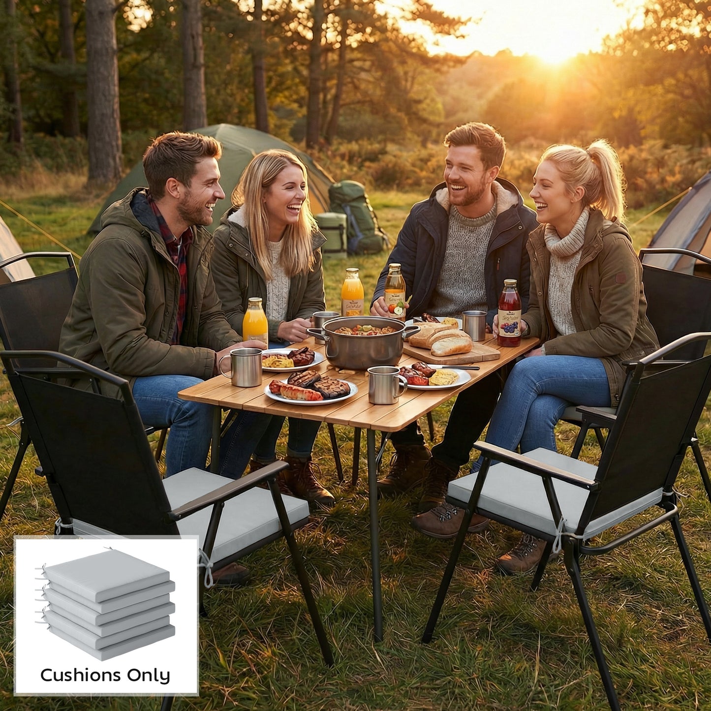 Set of 6 Outdoor Seat Cushions with Machine Washable Cover, Water Repellent Seat Cushions Light Grey
