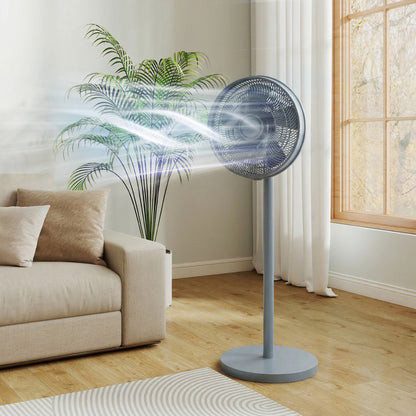40 cm Standing Fan, Cooling Floor Fan with 80° Oscillating, Adjustable Tilt and Height, 4 Speed, Remote Control, Grey