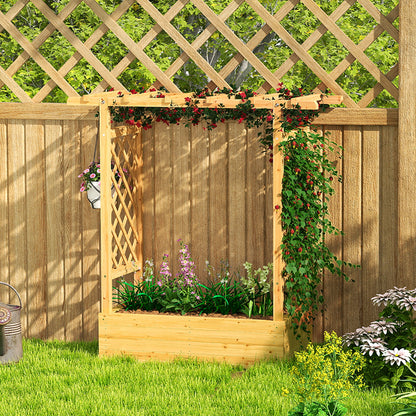 Garden Planter with Trellis, Wooden Raised Bed for Garden with Hanging Roof and Drainage Holes