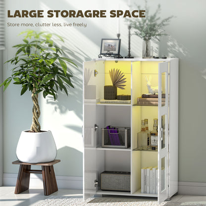 High Gloss Sideboard, Display Cabinet with 16-Colour RGB LED Lights and Remote Control