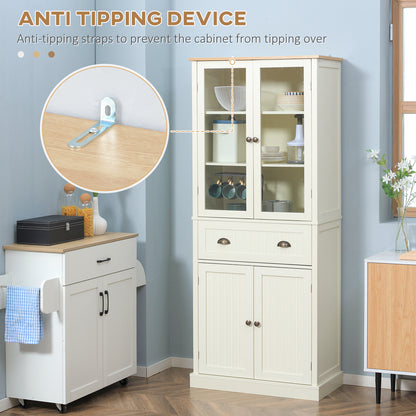 Freestanding Kitchen Cupboard, 5-tier Storage Cabinet with Adjustable Shelves and Drawer, Cream White
