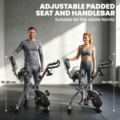 4-In-1 Folding Exercise Bike with Resistance Bands, Bluetooth App, 8-Level Magnetic Resistance, LCD Display, Black