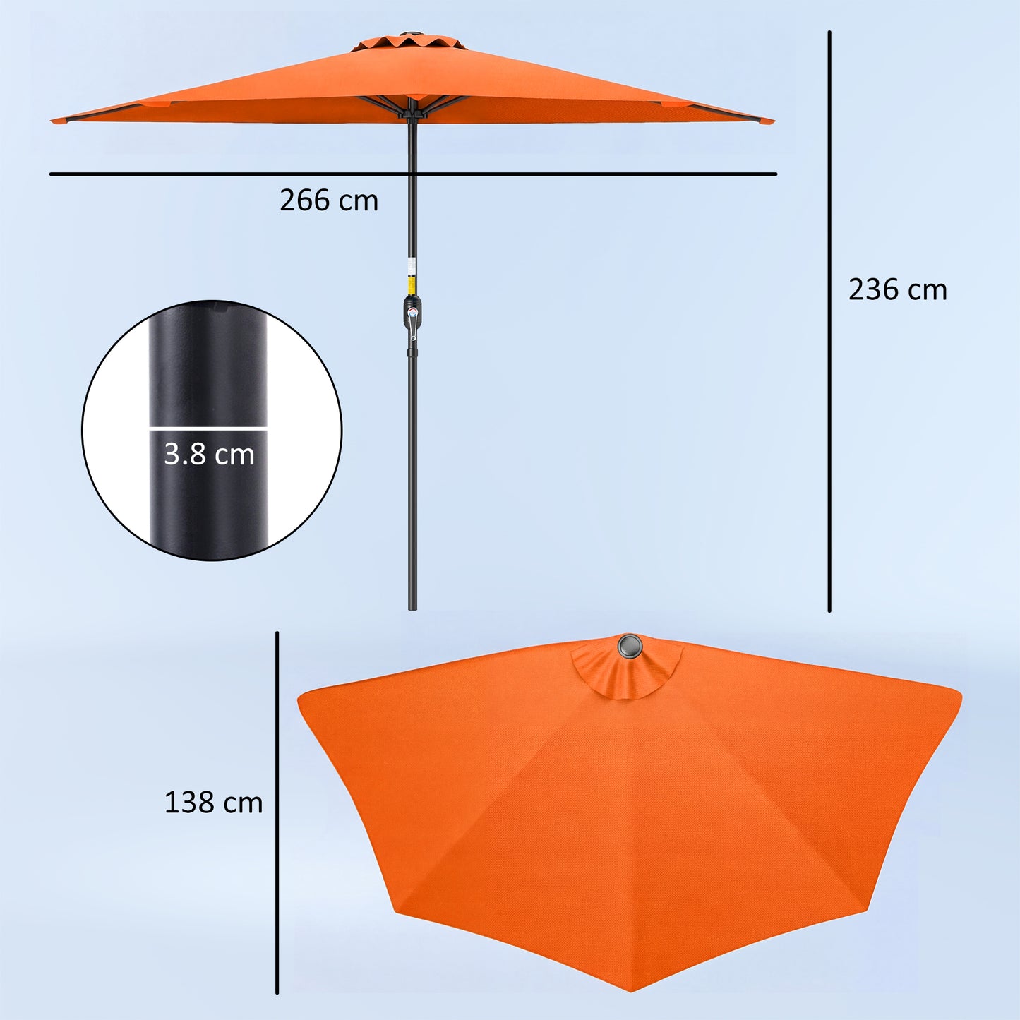 Half Round Parasol Umbrella - Orange