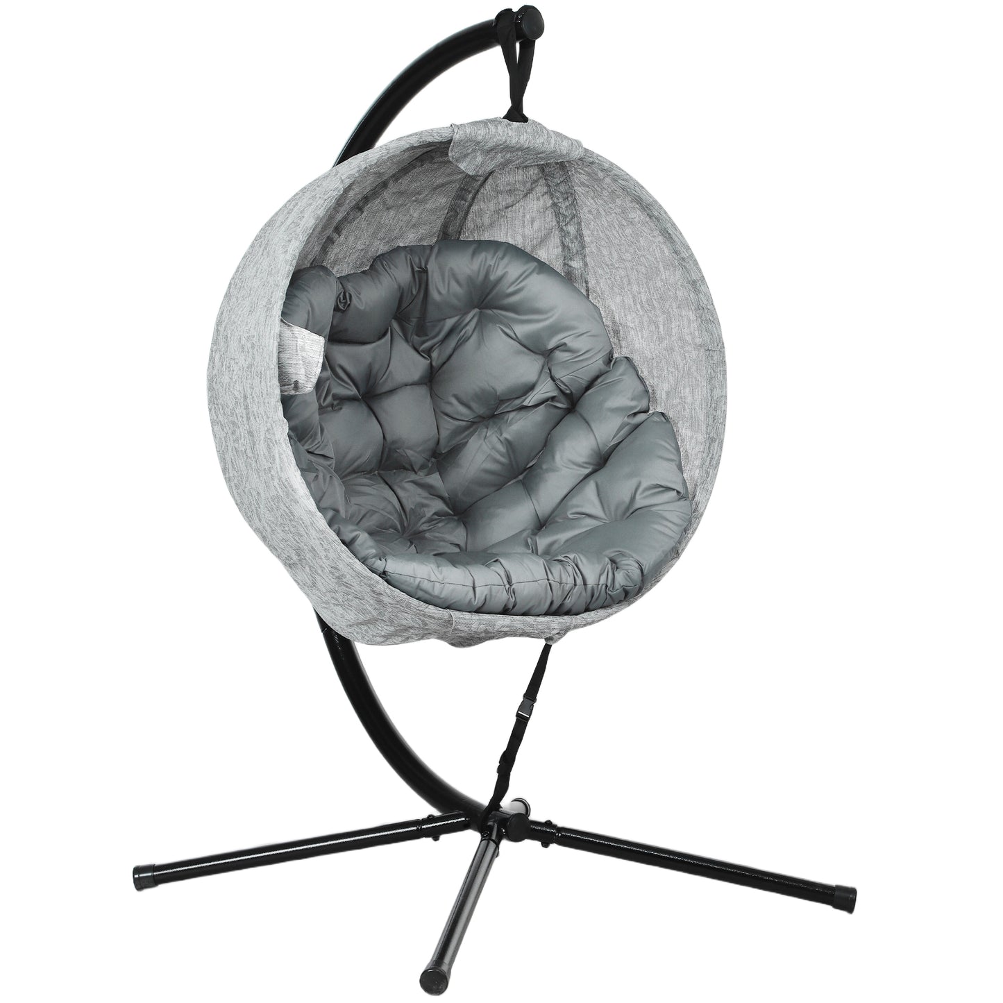 Hanging Egg Chair Outdoor Indoor Garden Swing Chair with Folding Basket, Thickened Cushion, Cup Holder for Patio, Balcony