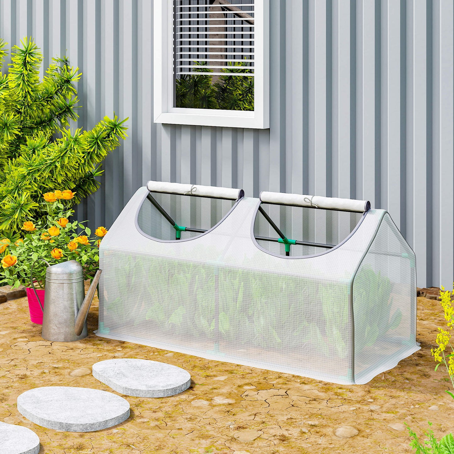 Mini Greenhouse Portable Flower Planter Tomato Vegetable House for Garden Backyard with Zipper 120 x 60 x 60 cm, White