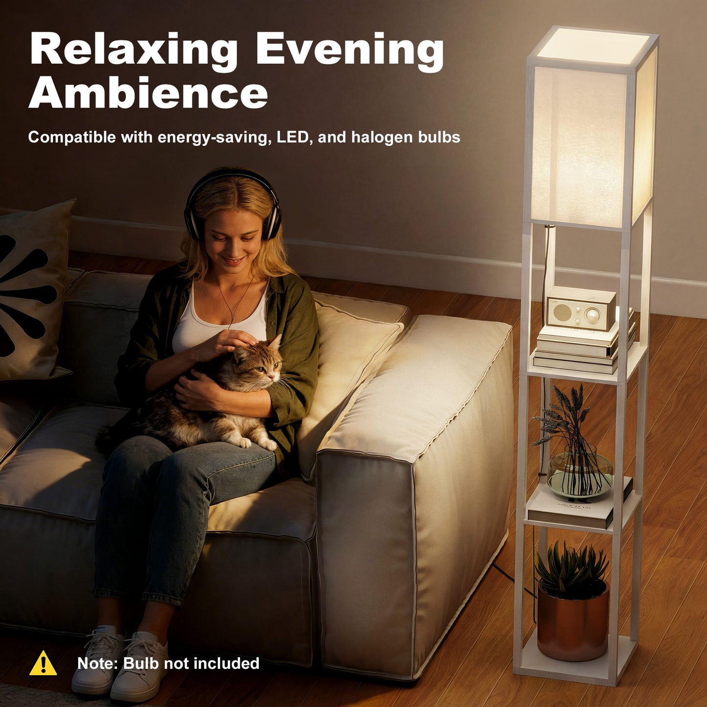 3-Tier Floor Lamp with Shelves and Storage, Modern Corner Standing Lamp with Lampshade, Foot Switch for Living Room, Bedroom