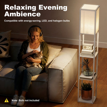 3-Tier Floor Lamp with Shelves and Storage, Modern Corner Standing Lamp with Lampshade, Foot Switch for Living Room, Bedroom
