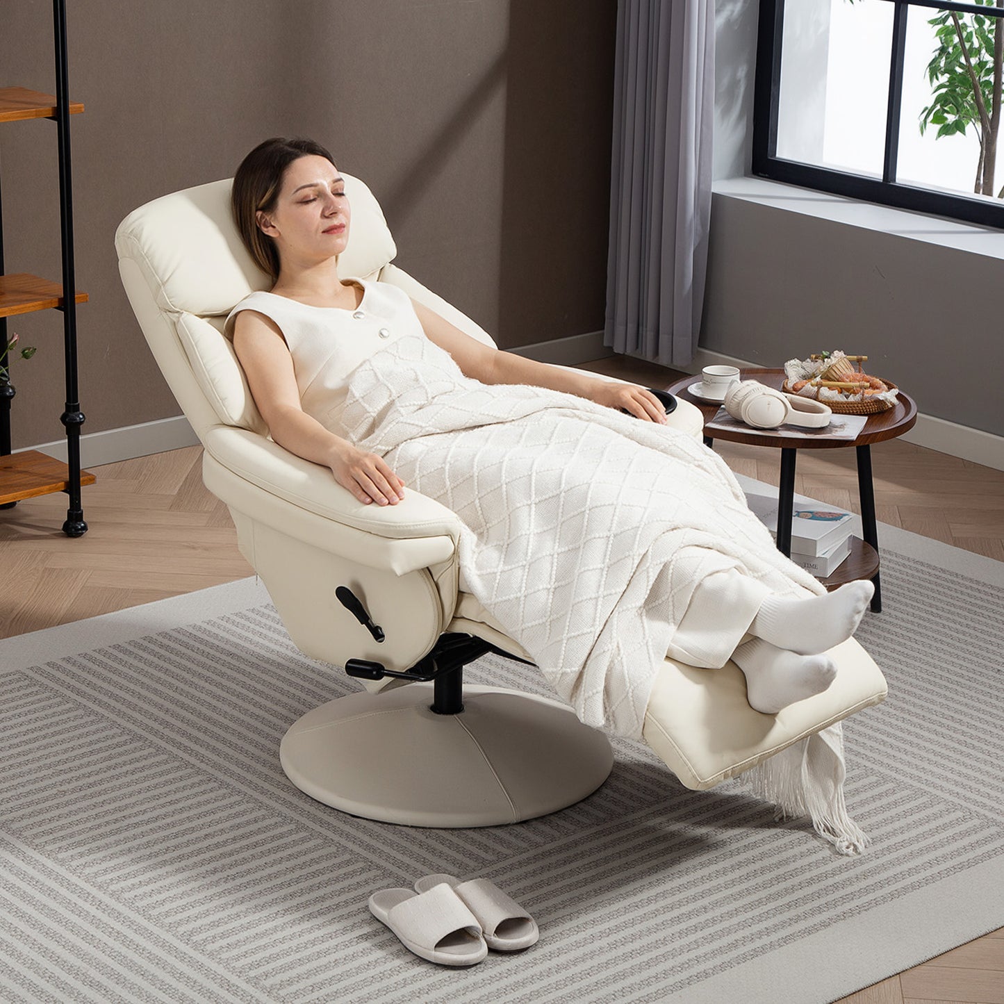 Manual Recliner Chair with Footrest, Upholstered Reclining Armchair with Adjustable Backrest and Cup Holder