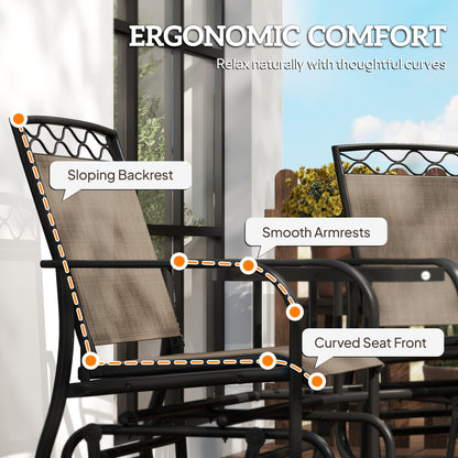 Double Outdoor Glider Chair, 2 Seater Patio Rocking Chairs, Swing Bench with Tempered Glass Table