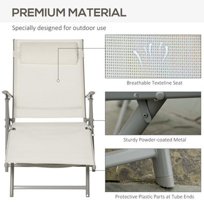 Sun Lounger Steel Frame Outdoor Folding Chaise Texteline Lounge Chair Recliner with Headrest & 7 Levels Adjustable Backrest