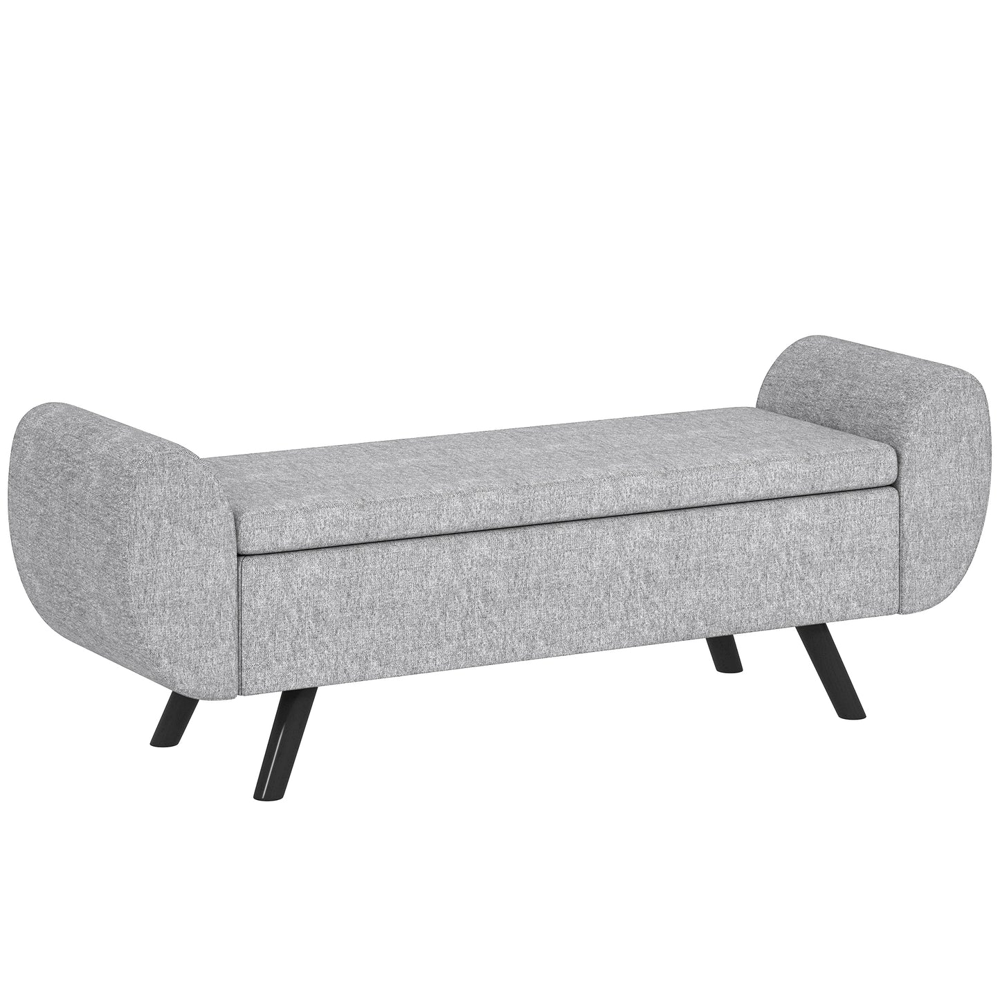 Storage Ottoman with Armrest, Window Seat, Upholstered Linen Storage Bench with Rubberwood Legs