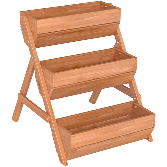 3 Tier Raised Garden Bed Wooden Elevated Planter Box Kit, 66L for Flower, Vegetable, Herb, 65x75x78cm, Brown