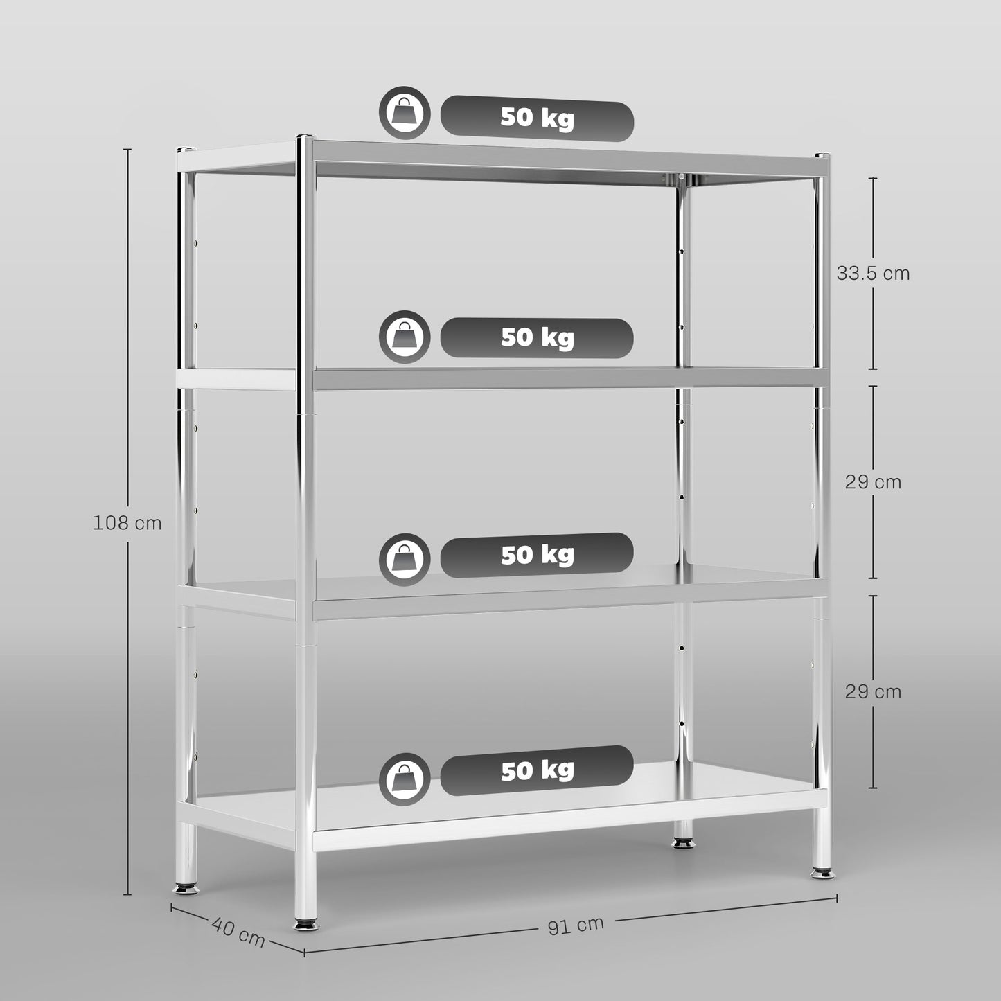 4-Tier Bakers Rack with Storage, Stainless Steel Microwave Stand with Adjustable Shelves for Small Spaces