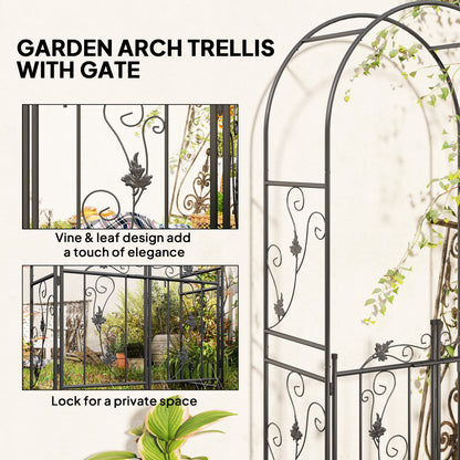 2.17m Steel Garden Arch with Gate, Wedding Arch for Outdoor, Garden, 107W x 45D x 217H cm Black