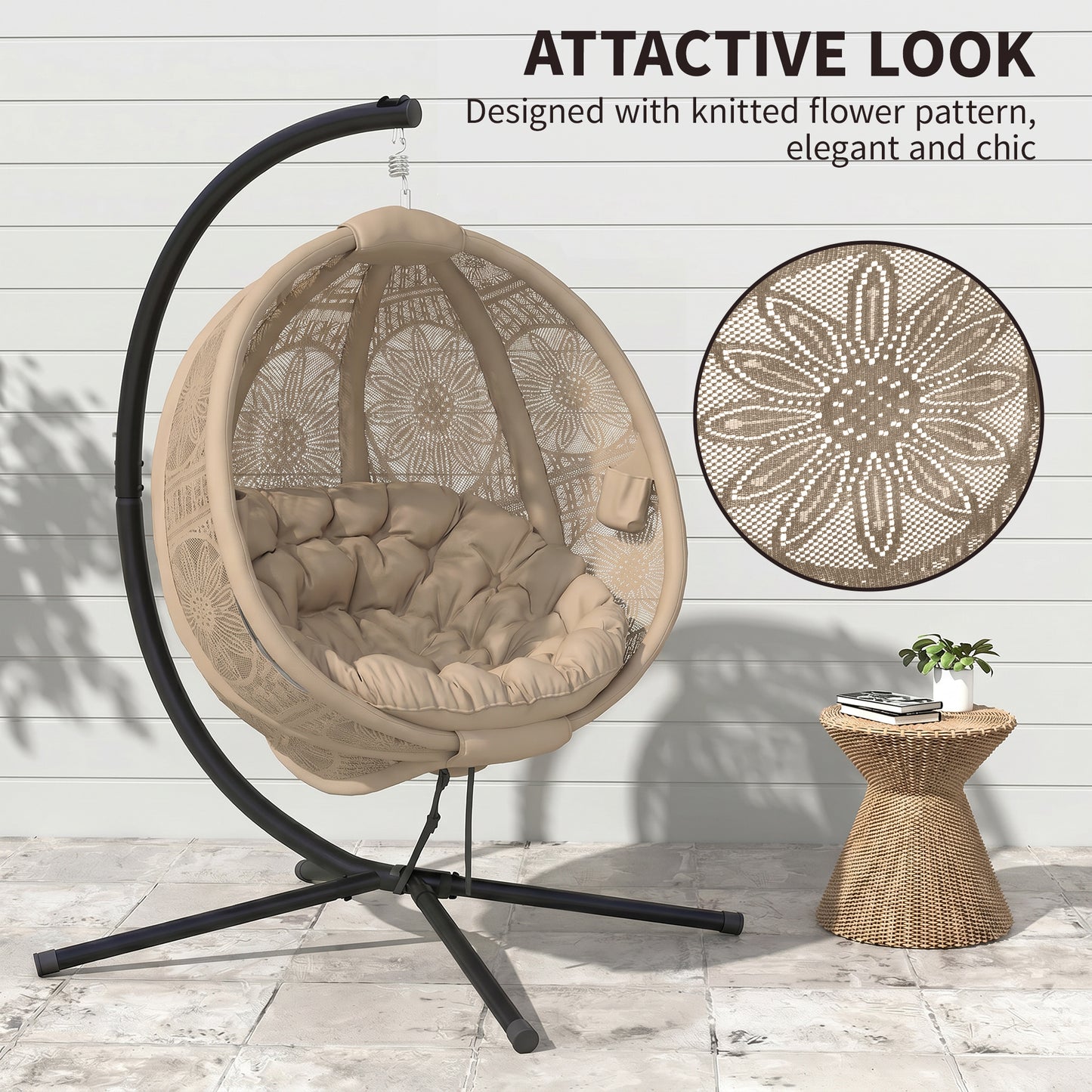 Round Egg Basket Chair, with Steel Stand, Sand