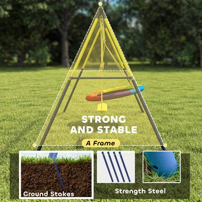 Kids Swing Set with Double Swings, Outdoor Playset with Adjustable Ropes, Metal Frame for Ages 3-8, 150kg Capacity