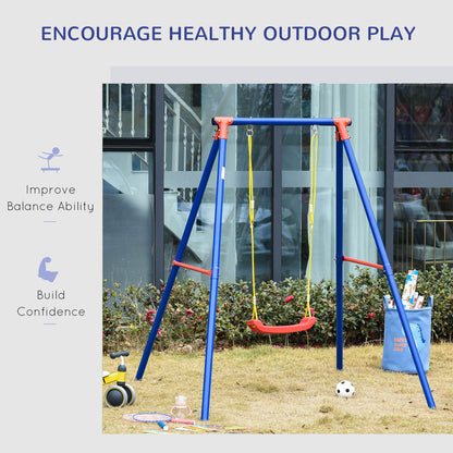 Kids Swing Set Toddler Swing Adjustable Rope Heavy Duty A-Frame Stand Outdoor Playset for 3-8 Years Old Blue