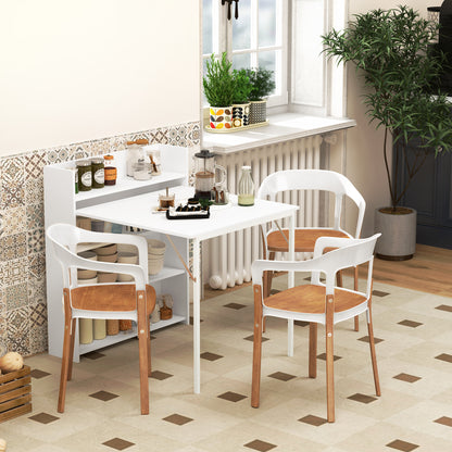 Kitchen Table, Folding Dining Table, with 4-Tier Shelves, Modern Drop-Leaf Table, White