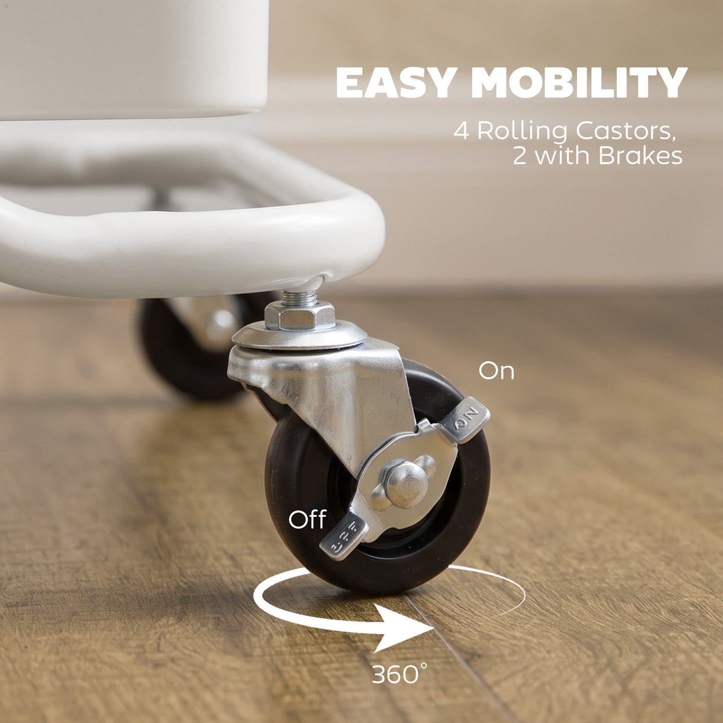 Three-Tier Home Trolley, with Handle and Wheels - White