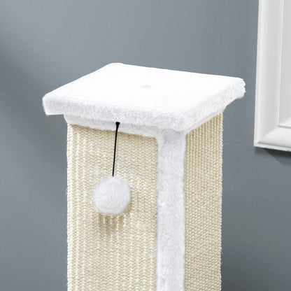 81cm Cat Scratcher, Vertical Full Scratcher w/ Natural Sisal Rope, Hanging Ball, Soft Plush - White