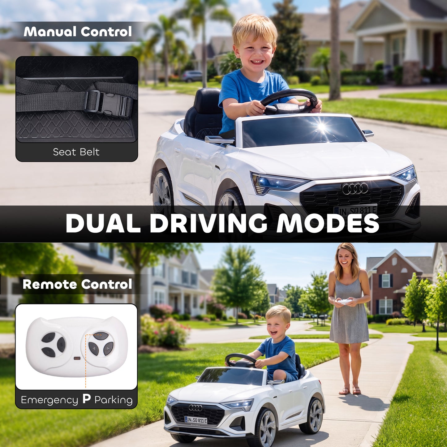 Audi Q8 etron Sportback Licensed Ride on Car with Remote Control, Four-Wheel Suspension, Soft Start for Ages 3-4, White