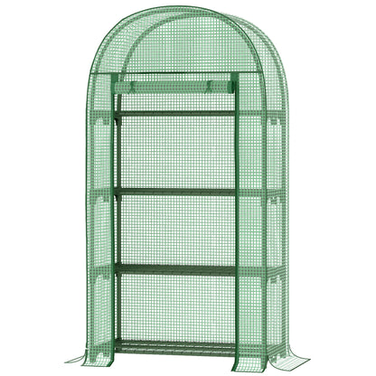 4 Tier Mini Greenhouse for Outdoor, Portable Gardening Plant Green House with Storage Shelf, Roll-Up Zipped Door