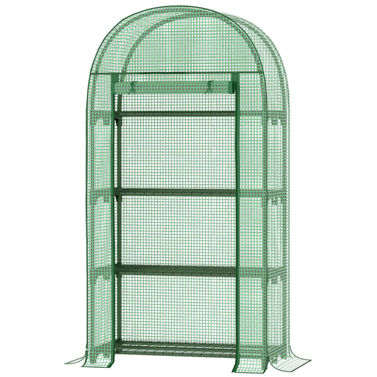 4 Tier Mini Greenhouse for Outdoor, Portable Gardening Plant Green House with Storage Shelf, Roll-Up Zipped Door