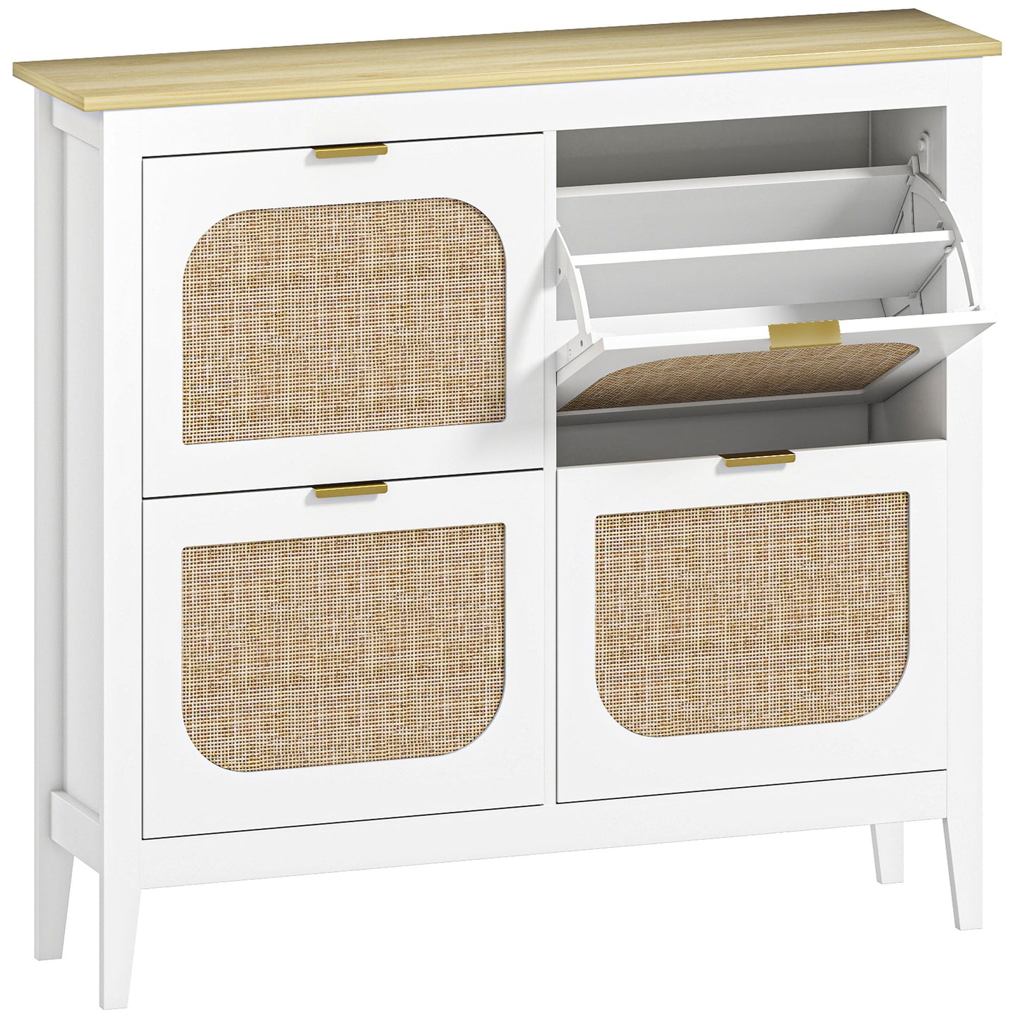 Narrow Shoe Cabinet, Boho Slim Shoe Storage Cabinet with 4 Flip Drawers, Holds 20 Pairs, White