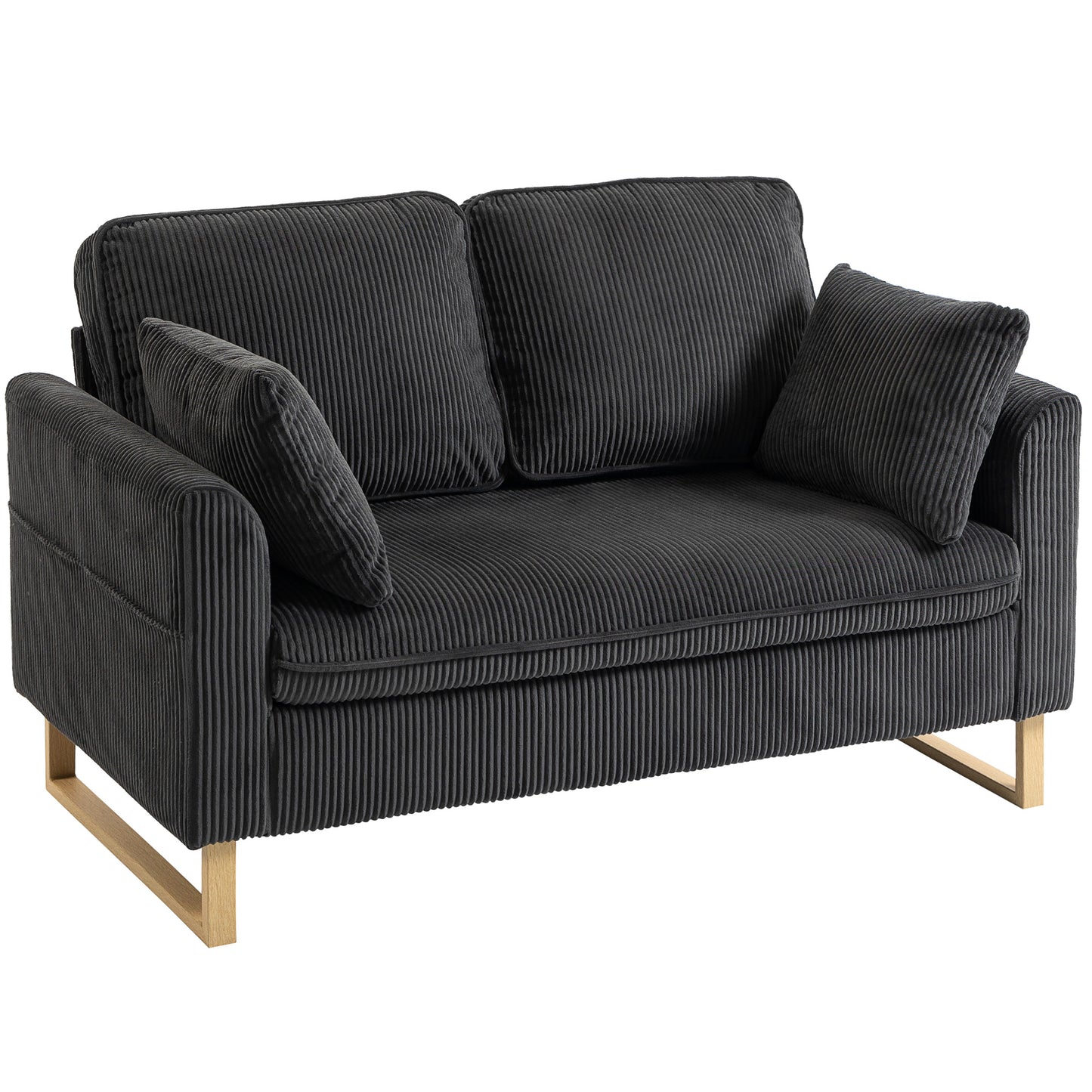 2 Seater Sofa, 140 cm Loveseat Sofa with Spring Cushions, Metal Legs, 2 Pillows, Dark Grey