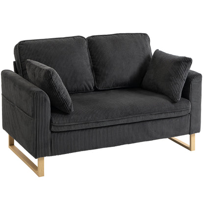 2 Seater Sofa, 140 cm Loveseat Sofa with Spring Cushions, Metal Legs, 2 Pillows, Dark Grey