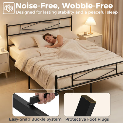 5ft King Bed Frame with Headboard and Footboard, Metal Platform Bed Frame with 32 cm Underbed Storage, Black