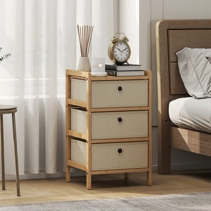 Chest of Drawers, 3 Fabric Drawers Narrow Dresser with Bamboo Frame, Cream White