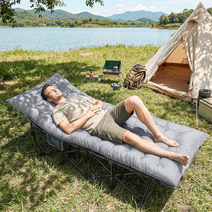 Sleeping Mat, Foldable Camping Mattress Pad with Elastic Straps, Light Grey