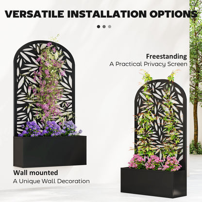 Metal Garden Bed for Garden with Trellis, Wall Mounted or Freestanding Raised Planter with Curved Privacy Screen