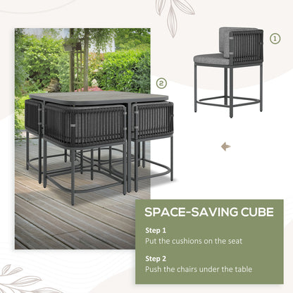 4-Seater Rattan Cube Garden Furniture Set with Cushions - Charcoal Grey