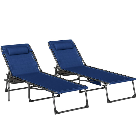 Five-Position Reclining Sun Loungers Set of 2 - Dark Blue